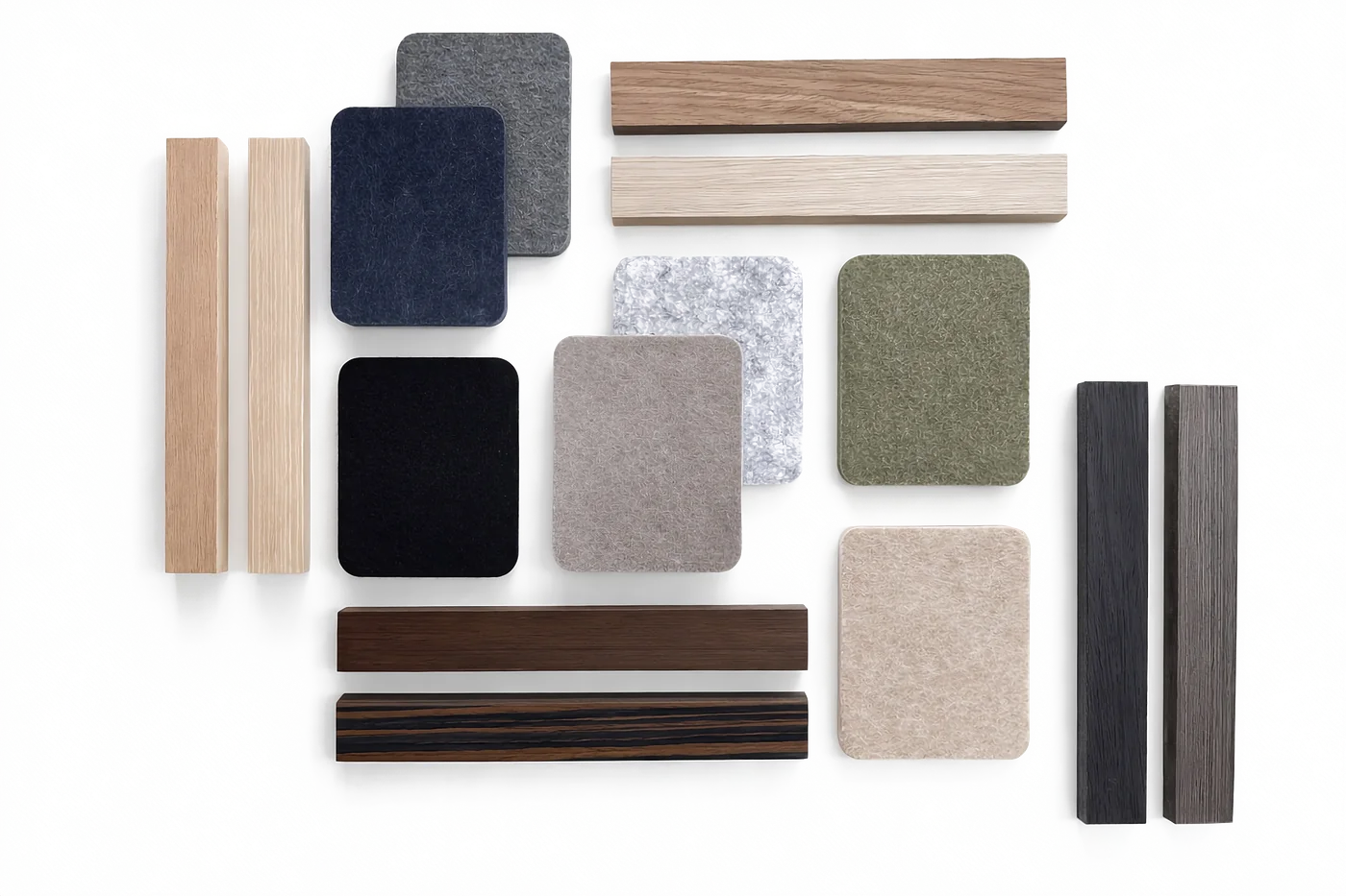Muestrario de fieltro PET acústico Acustudio en 10 colores estándar